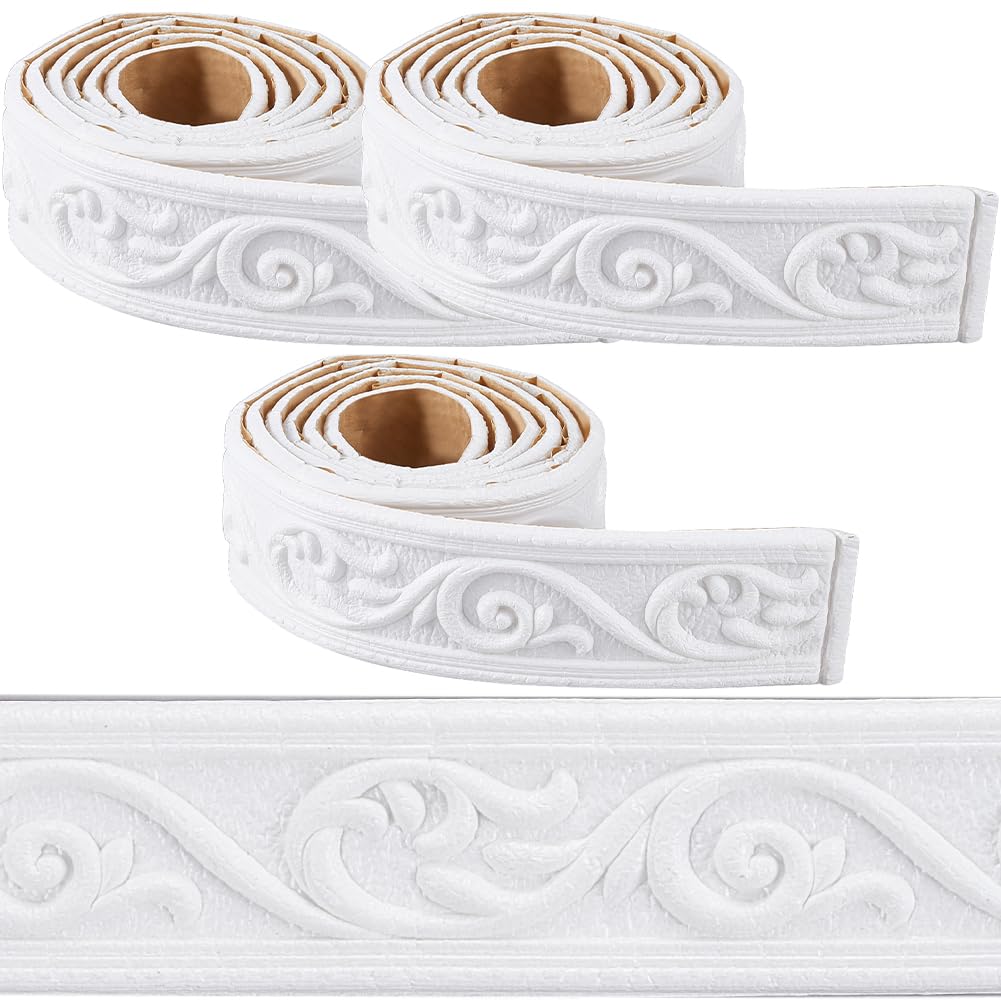 Photo 1 of CRASPIRE 266 x 2in Crown Molding Peel and Stick Foam White Self Adhesive Flexible Trim 3D Sticky Vintage Decorative Wallpaper Border Wall Edging Foam Baseboard Mirror Border Wall Lines Hotel DIY Decor
