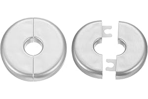 HARFINGTON 2pcs Wall Split Flange 11mm/0.4" Self-Adhesive Plumbing Cover Plates ABS Plastic Round Escutcheon Plate Buckle Design for Water Pipe Bathroom Kitchen Decoration, Silver Tone