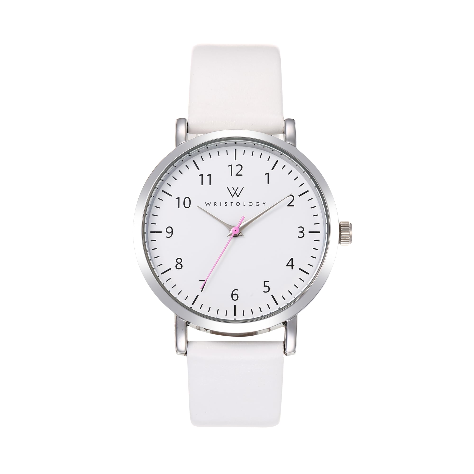 Wristology 29 Styles Maxi Numbers Watch Leather Band,Interchangeable Genuine Leather Strap,Large Easy to Read Nurse Watch with Second Hand for Women, Men, Nurses, Teachers, Olivia, Silver,White