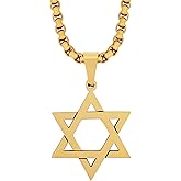 HAQUIL Star of David Necklace, Stainless Steel Hexagram Six Pointed Star Pendant, Box Chain, Jewish Israel Jewelry Gift