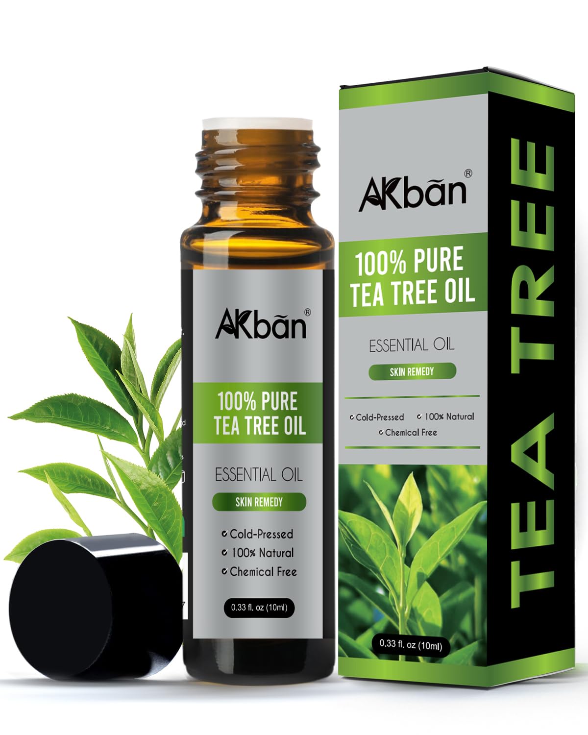 Photo 1 of 2 Pack AKBAN 100% Pure Tea Tree Oil for Skin Care, Hair, Face, Nail and Diffuser, Australian Tea Tree Essential Oil, Premium Aromatherapy Oil - 10 ML (0.34 fl oz)