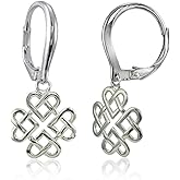 Sterling Silver High Polished Celtic Love Knot Dangle Leverback Earrings