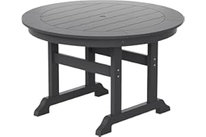WestinTrends Malibu Patio Dining Table, All Weather Poly Lumber Adirondack 47" Trestle Round Outdoor Table with Umbrella Hole, Gray