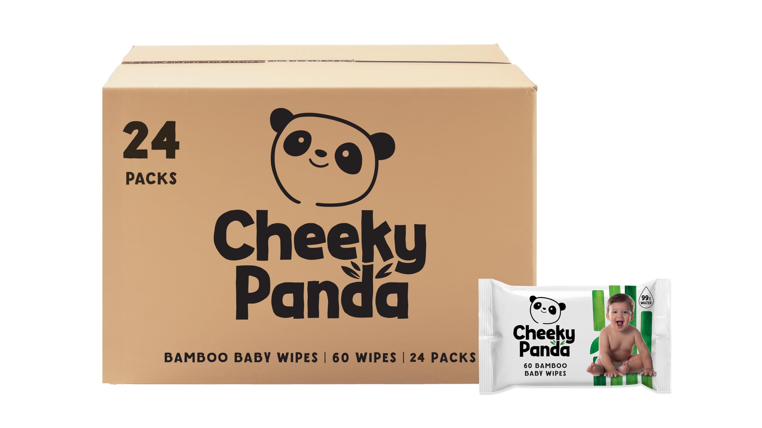 The Cheeky Panda, Bamboo Baby Wipes,White, Unscented,64 counts (Pack of 24)