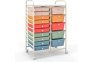 OUTDOOR BASIC HOMGX Storage Cart with 15 Drawers, 15 Tier Multicolor Rolling Cart, File & Debris Storage Drawers on Lockable Wheels, Rolling Drawer Cart for Office/School/Home, Macaron