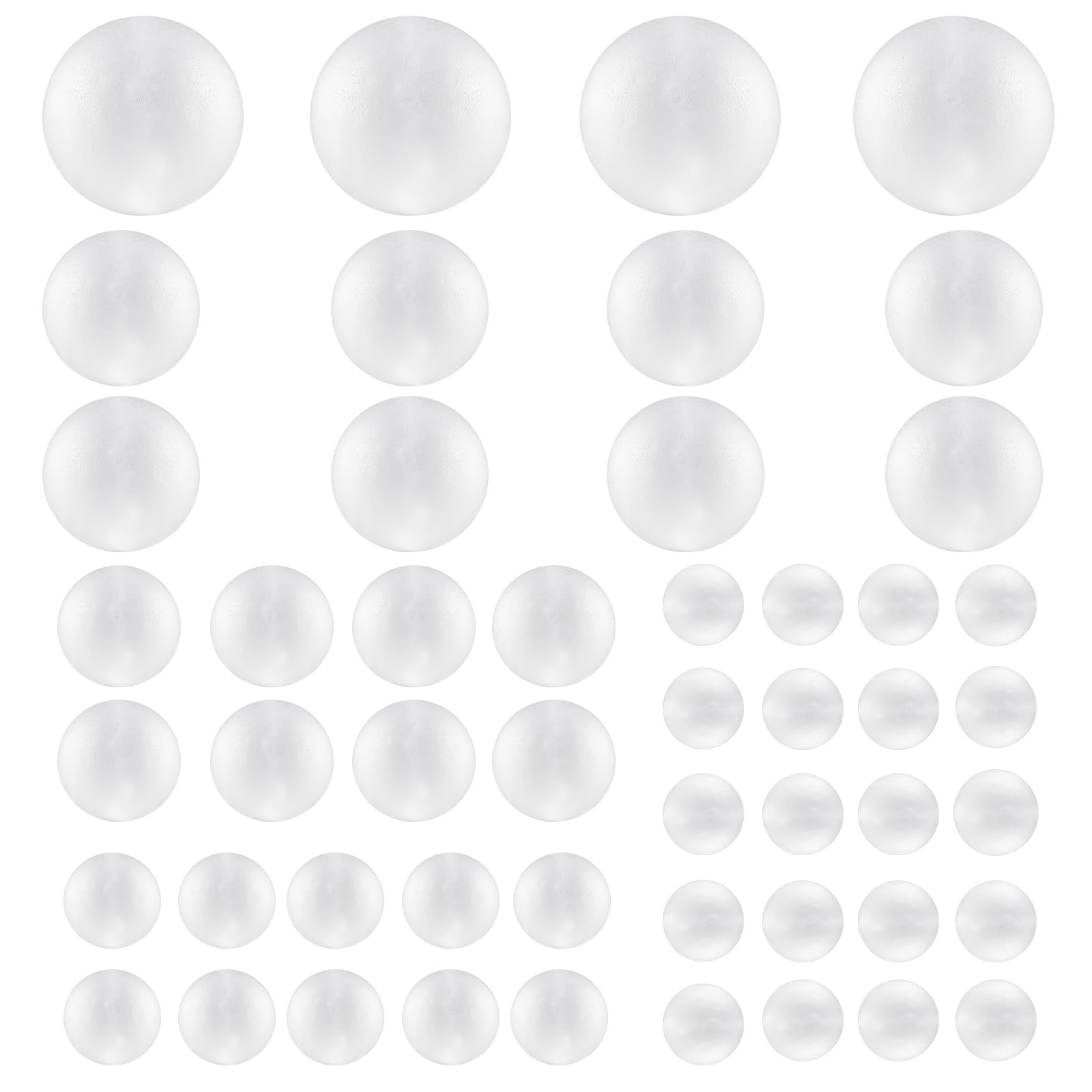 niCWhite White Foam Balls, 5 Sizes Polystyrene Craft Balls 50pcs Styrofoam Balls Art Decoration Balls for School Projects, Kids DIY Art Crafts and Christmas Party Decoration