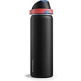 Insulated Water Bottle with Straw - Encool Stainless Steel Water Bottle with Push Button Lid, Leak-Proof & BPA-Free, Keeps Cold for 24 Hours for Sports, Travel, Gym (32 oz, Oil Black)