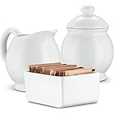 KooK Sugar and Creamer Set, with Sugar and Sweetener Holder, Ceramic Make, White