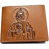 Western Stakes Minimalist Leather Wallet for Men – Saint Jude Embossed Bifold – Slim Western Religious Wallet