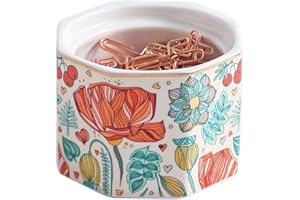 YOSCO Paper Clip Holder Ceramic Octagon Marbling Paper Clip Dispenser for Desk Paper Clip Organizer Office Binder Clip Holder (Flower)