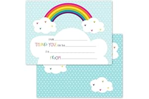 Canopy Street Rainbows And Hearts Kids Thank You Note Card Pack / 20 Vibrant Fill In Thank You Cards And White Envelopes / 4 5/8" x 6 1/4" Birthday Party Thanks Cards
