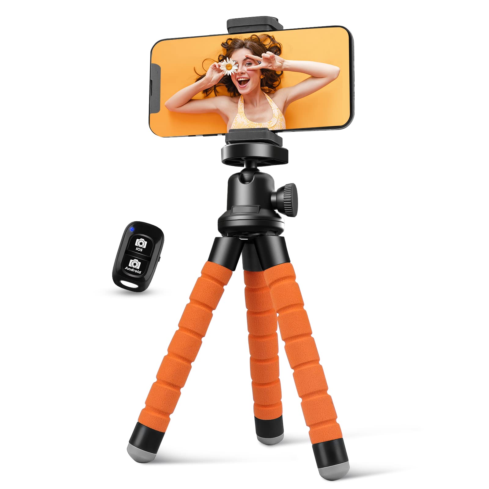 Photo 1 of Aureday Phone Tripod, Flexible Tripod for iPhone and Android, Portable with Wireless Remote and Clip for Video Recording/Vlogging/Selfie (Orange)