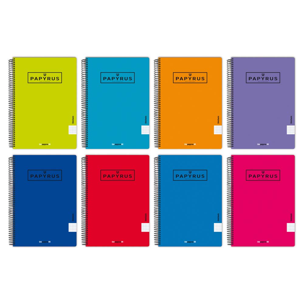 Unipapel 98442096 Pack of 5 Notebooks with 2.5 mm, Papyrus 08-Uniclasic, Folio Size, Paper 90 g, 80 Sheets, Random Assorted Colours, Polypropylene Cover