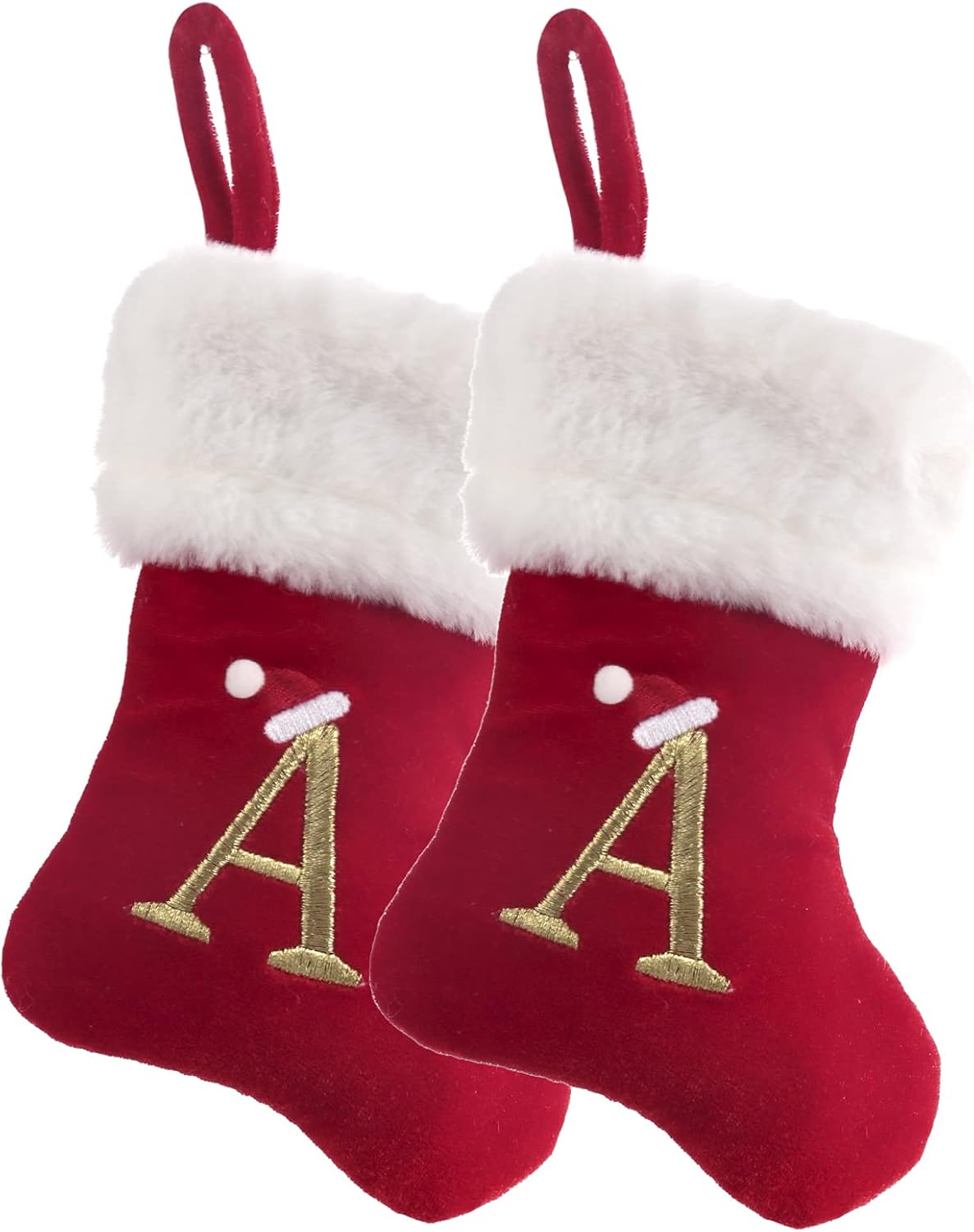 Stockings & Holders - TWSANTAMAS Monogram Mini Christmas Stockings Super Soft Plush Christmas Personalized Stockings Embroidered Letters（ 2-Pack）
