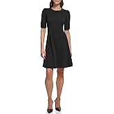DKNY Womens Short Sleeve Jewel Neck Fit & Flare Mini Dress