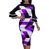 Women Sexy Dresses Bodycon Church 3/4 Sleeve African Print Pencil Party Office Dress Work with Split