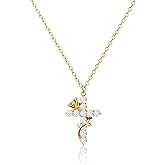 Moodear Cross Necklace for Women Trendy 14K Gold Plated Cross Pendant Necklace Dainty Cross Crown Rose Heart Charm Necklace for Women Fashion Religious Simple Gold Jewelry Gift