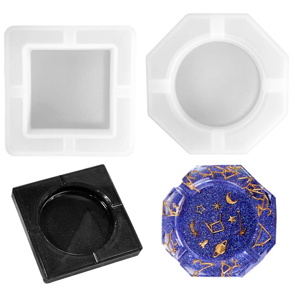 Daimay 2-Piece Resin Casting Mould Set - Square & Rhombus Ashtray Moulds - Silicone Resin Moulds
