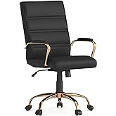 Flash Furniture Whitney Mid-Back Swivel LeatherSoft Desk Chair with Wheels, Padded Seat and Armrests, Adjustable Height Padded Office Chair, Black