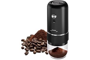 huitban Portable Electric Coffee Grinder，Automatic Coffee Grinder with USB Type-C wireless charging design，Adjustable Coarse to Fine for coffee beans, grains, cleaning brush + cable Includes (black)
