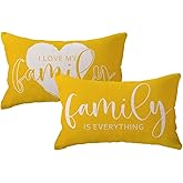 Home Quote Throw Pillow Cover Family is Everything Cushion Covers 12 x 20 Inch Farmhouse Rustic Decor Lumbar Pillowcases 2Pack with Saying Housewarming Gifts for Sofa Couch (Yellow)