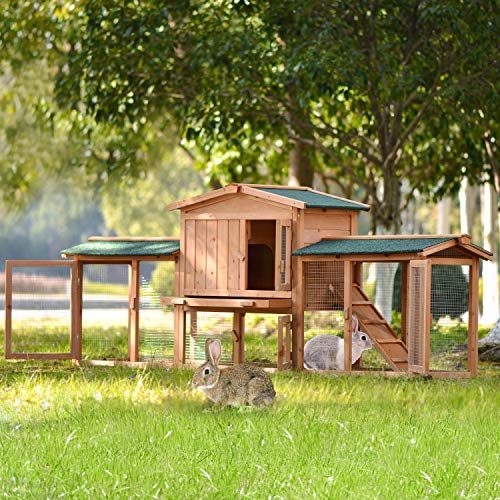 2Tier Large Rabbit Hutch, Bunny HouseWooden Chicken Coop, Outdoor Indoor Waterproof Roof and