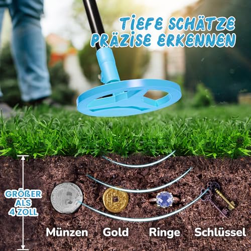 Metal Detector Children, Smofrees via USB Rechargeable Small Children's Metal Detector, Adjustable 60-86 cm Portable Metal Detector with Fun LCD Display for Outdoor Exploration, Blue