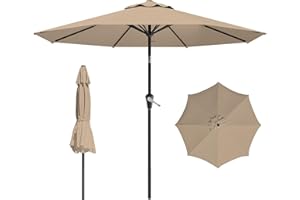 AreShark 9 FT Patio Umbrella for Outdoor, Outdoor Umbrella with Push Button Tilt and Crank, Outdoor Patio Umbrellas with 8 Sturdy Ribs for Market, Garden, Deck, Backyard, Pool (Khaki)