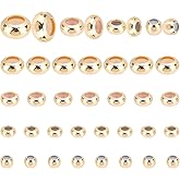 PH PandaHall 48pcs 14K Gold Stopper Beads, 4 Sizes Slider Beads Brass Spacer Rubber Insert Locating Bead Length Adjust Spacer Bead for DIY European Bracelets Necklaces Jewelry Making 4/5/6/7mm