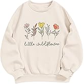 KEEVICI Cute Flower Preppy Sweatshirt for Girls Kawaii Floral Hoodie Graphic Sweatshirts Little Wildflower Letter Pullover