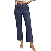 Belle Poque Women Straight Leg Jeans Mid Rise Stretchy Wide Leg Denim Pants with Pockets Front