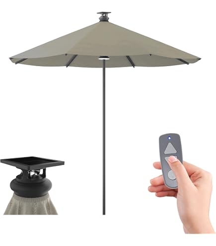 Above Height 2 Series 10ft Motorized Patio Umbrella – Remote, Solar & USB-C Charging, 8 Rib + Center LED, Wind Sensor Auto-Close, Rust-Resistant Aluminum, 98% UV Block (Spectrum Dove)