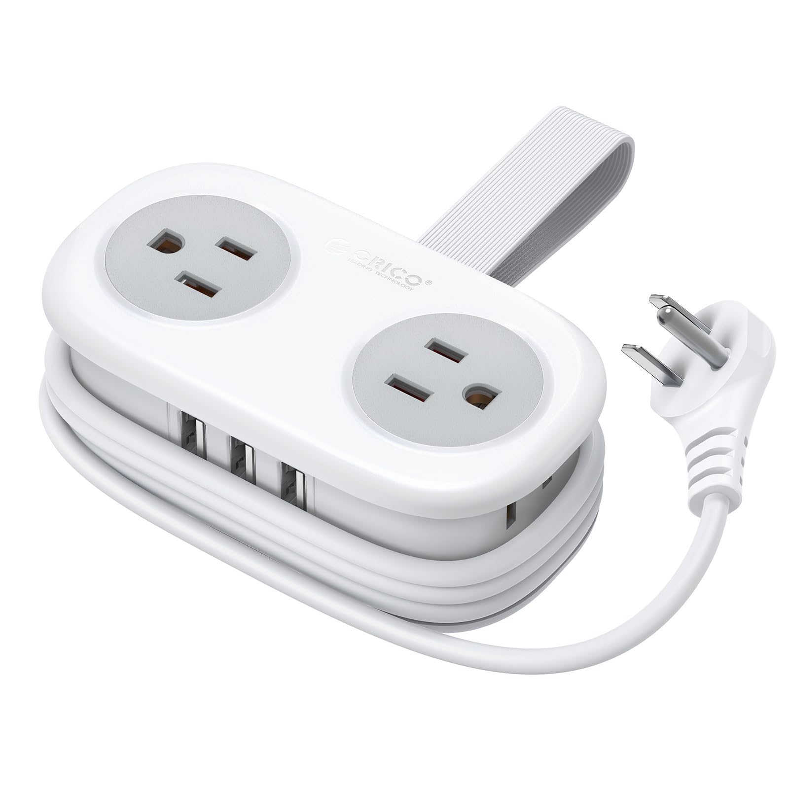 ORICO Travel Power Strip, 4 Outlets 3 USB Ports with 4FT Wrapped Short Extension Cord, Compact Power Strip for Hotel Travel Cruise Ship Essentials Dorm Room Essentials-White