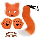 Therian Mask Animal Wolf Paw Gloves & Furry Cat Ears Collar Set with Fox Tail - Cosplay Costume Kit
