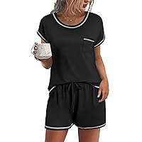 Yincro Women's Short Sleeve Pajama Set - Henley Neck Lounge Set With Pockets, 95% Rayon 5% Spandex