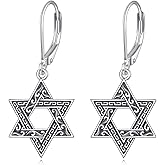URONE Sterling Silver Star of David Dangle Earrings - Jewish Star Jewelry Gifts For Women