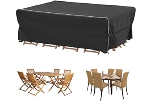 Velway Patio Furniture Set Cover - Heavy Duty 420D Waterproof Weatherproof Sofa Couch Set Covers Garden Dining Table Chair Set Cover with Reflective Tape Rectangular 78"Lx63"Wx27"H - Black