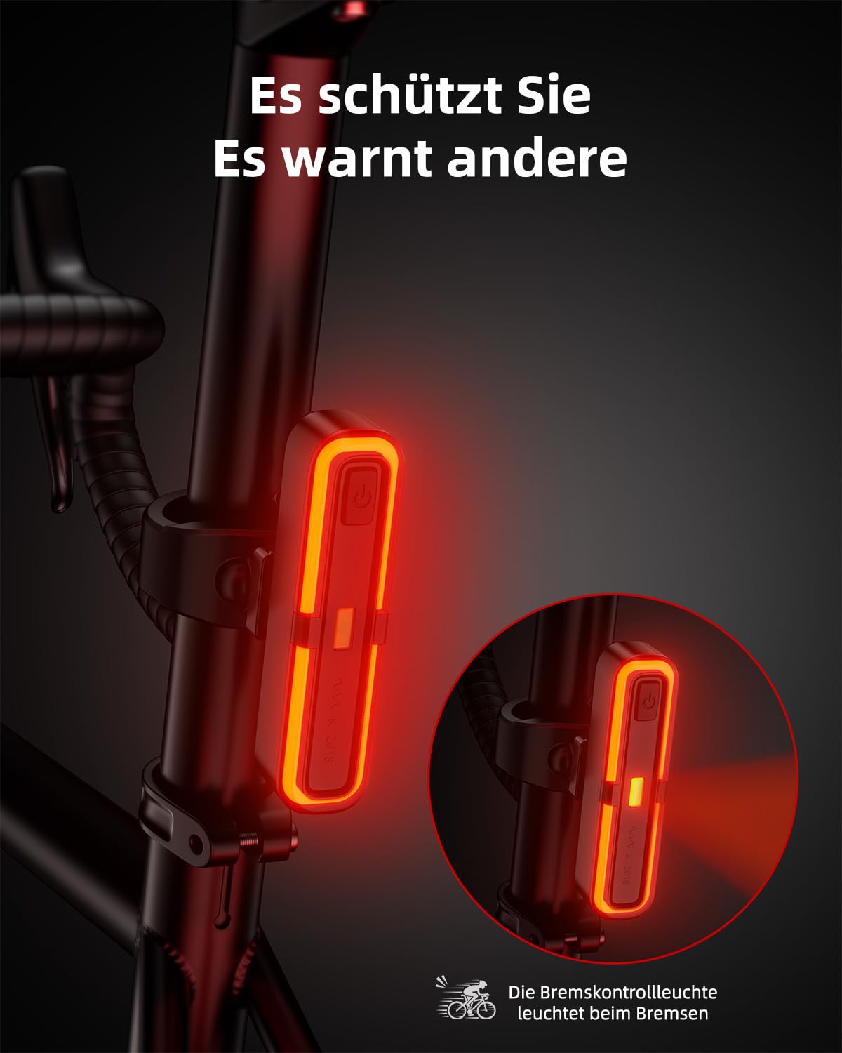 OnMeto Fahrrad Rücklicht, Led Rücklicht Fahrrad USB Type-C Wiederaufladbares Fahrradlicht hinten Rücklicht Ebike IPX5 Wasserdicht für Rennrad, MTB, E-Bike (Schwarz) 4