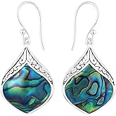 Abalone Shell Dangle Earrings for Women Sterling Silver 925 - Unique Vintage Beach Boho Earrings - Costume Jewelry Anniversary Valentines Day Gifts for Womens