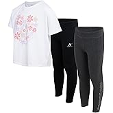 New Balance Girls Leggings Set - 3 Piece Short Sleeve Shirt and Leggings Outfit for Girls - Workout Yoga Pants (Sizes 7-16)