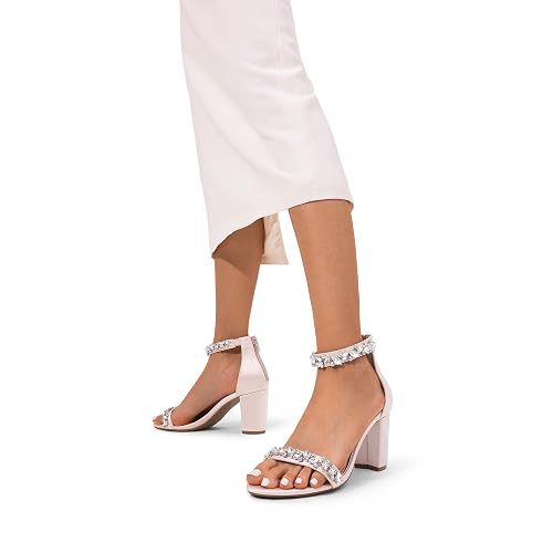 thumbnail image 2 of DREAM PAIRS Women's Chunk Heel Pump Sandals - 3 Inch Low Heel Rhinestone Wedding Shoes Nude Pink 2 of 12