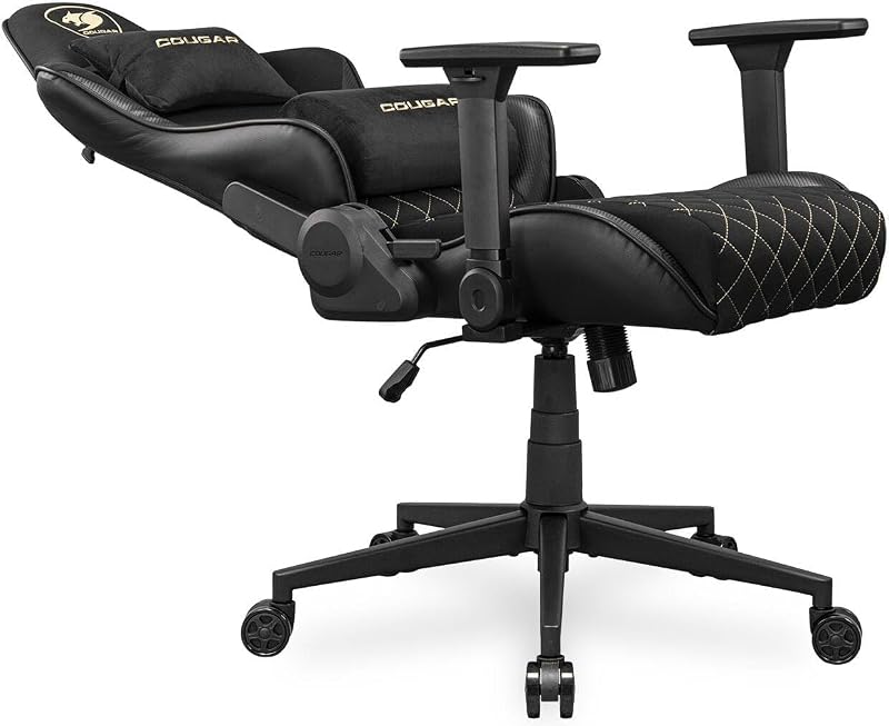 Armor One V2 Gold F - Cadeira de jogos, superfície em tecido trançado, apoios de braço dobráveis 4D, reclinação a 155°, ajuste da altura do elevador do pistão, suporte de peso até 120 kg,