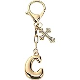 RSPPONAU Bubble Initial Keychain with Cross - Gold Letter Bag Charms for Women, Cute Purse Charms & Handbag Accessories