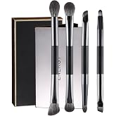 ENERGY Travel Eye Makeup Brush Set with Mirror Case 4PCS,Vegan Synthetic | Double Ended Eyeshadow Eyeliner Eyebrow Smudge Concealer Make Up Applicators for Flawless Liquid Cream Powder Blending