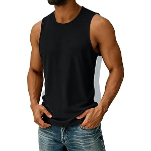 Men's Workout Tank Tops Athletic Gym Shirts Sleeveless Muscle Shirt Casual Color Block Tee Summer Tops for Daily