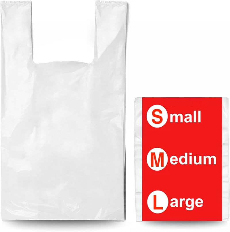 Plastic Carrier Bags 100 White Vest Style Handles Large 13x19x23 Inch Groceries