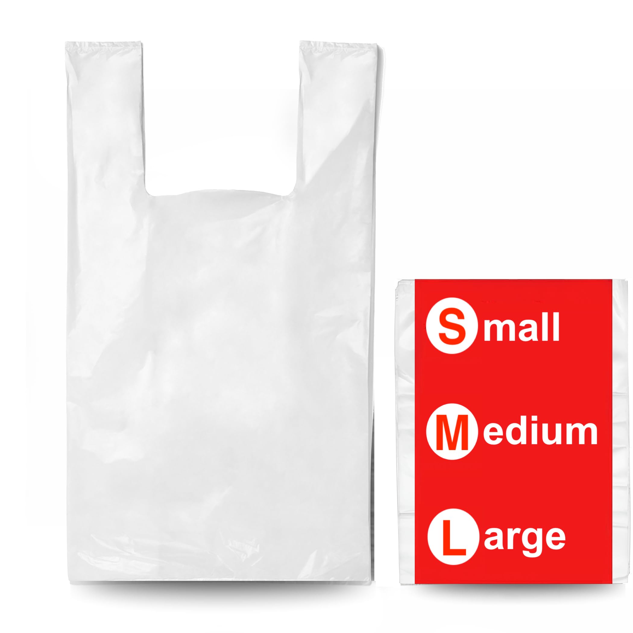 100 White Plastic Carrier Bags – Vest-Style Plastic Bags with Handles for Groceries, Boutique Markets & Takeaways 10 x 15 x 18 Inch (Small)