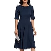 Bbonlinedress Womens Vintage Cocktail Dress Formal Spring Wedding Guest Church Long Sleeve Peter Pan Collar Midi Dresses