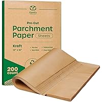 [200 Count] 12 x 16 Inch Precut Baking Parchment Paper Sheets Unbleached Non-Stick Sheets for Baking & Cooking - Kraft