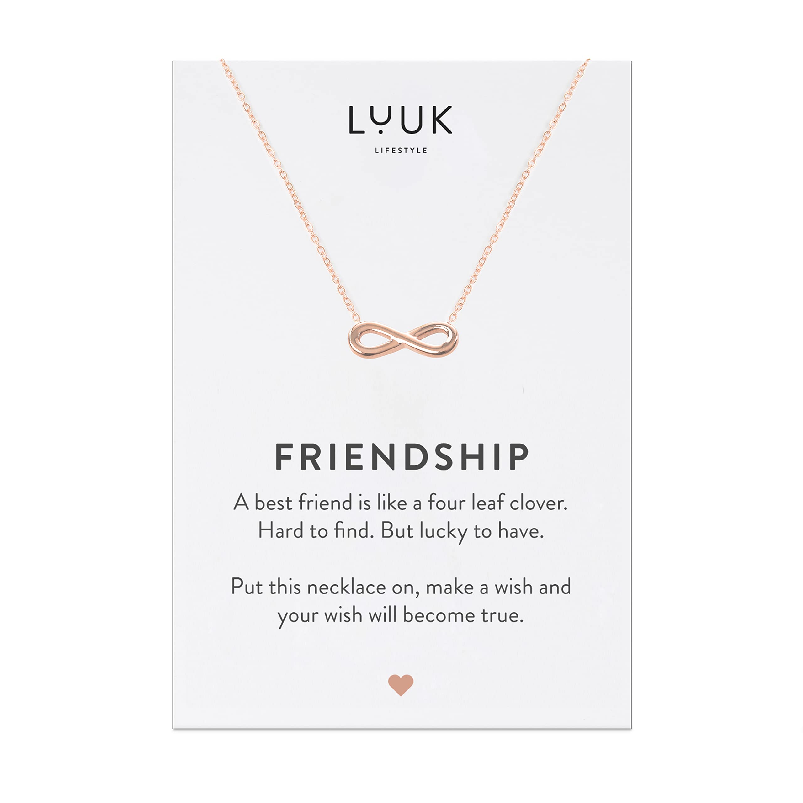 LUUK LIFESTYLE Stainless Steel Pendant Necklace for Women Waterproof 50cm Chain Modern Necklace Gift for Her Rose Gold Infinity